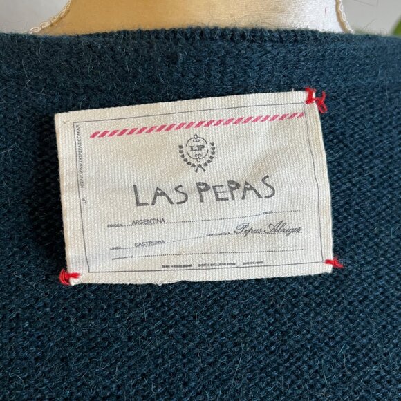 Las Pepas Green Cardigan Sweater Size M/L Button Front Knit - Picture 4 of 6